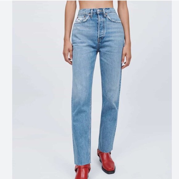 Re/Done Denim - RE/DONE 70's Ultra High Rise Stove Pipe Frayed Jeans size 24